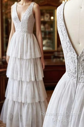 A Line V Neck Gray Lace Semi Formal Prom Dresses, V Neck Gray Lace Formal Graduation Bridesmaid Dresses